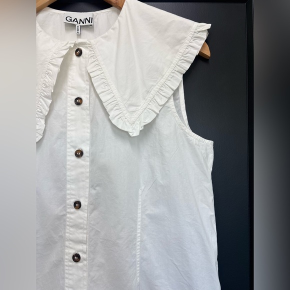 Ganni Cotton Poplin Sleeveless Frill Collar Shirt size 36 bright white Peter pan - Picture 12 of 13